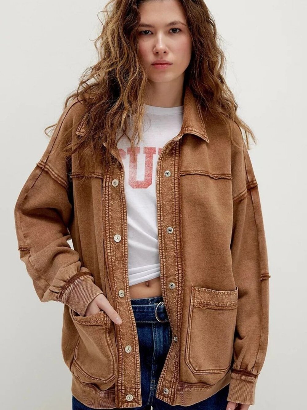 Free People We The Free Gauge Cardi Jacket Top Ribbed Cotton Oversized M 284868